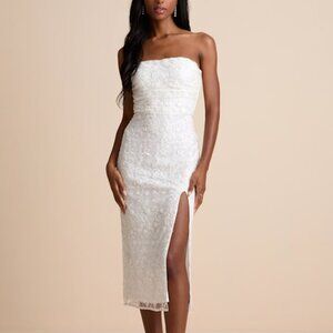 Lulus Tera White Floral Embroidered Strapless Midi Dress - Size L
